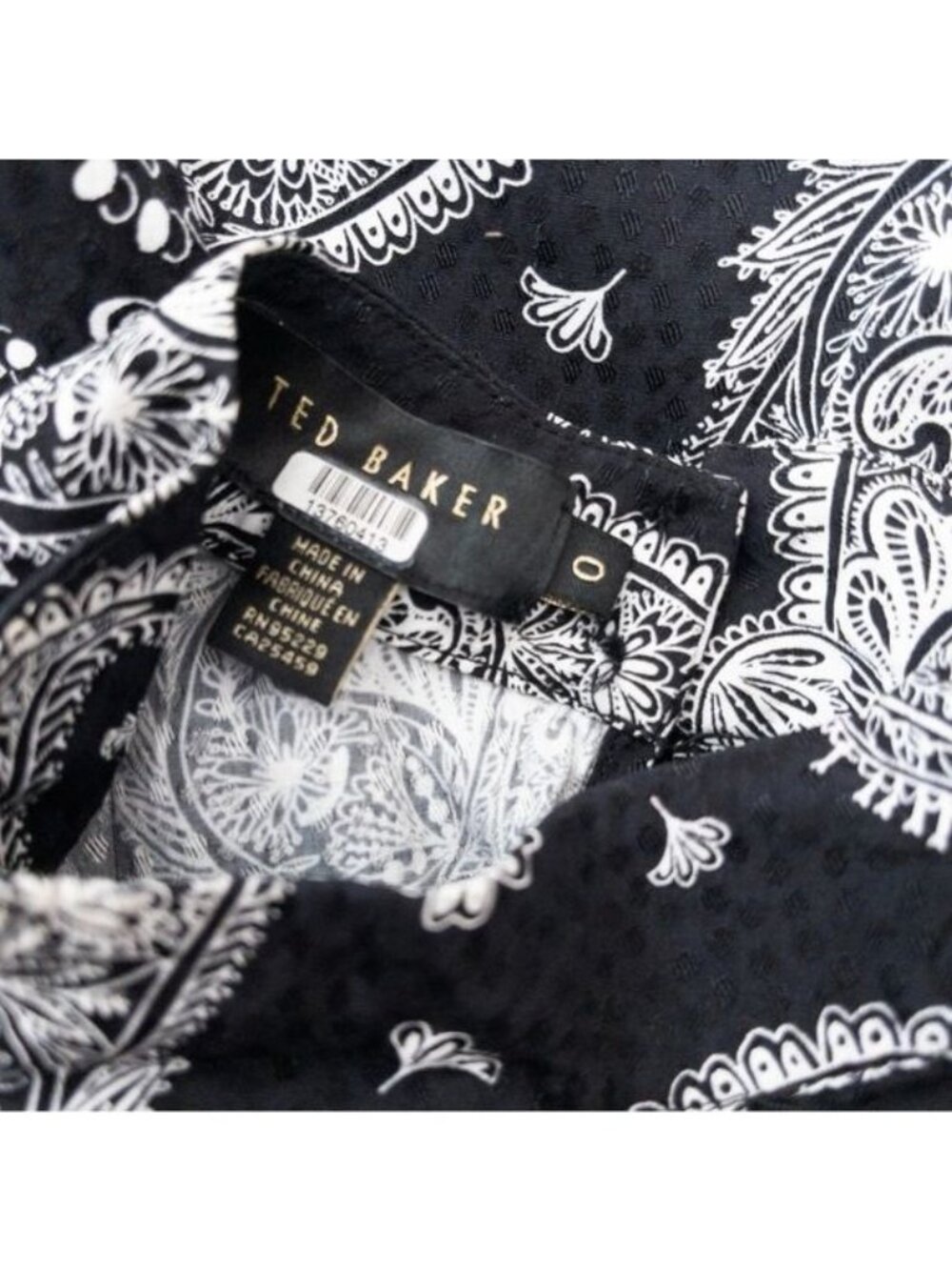 Ted Baker Tiasey Paisley Ruffle Blouse Top 0 Black High Neck Waterfall Frill - Picture 4 of 13